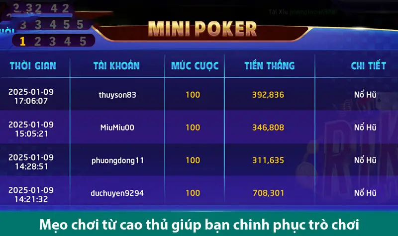 Mẹo chơi game Mini Poker hiệu quả, dễ thắng từ cao thủ